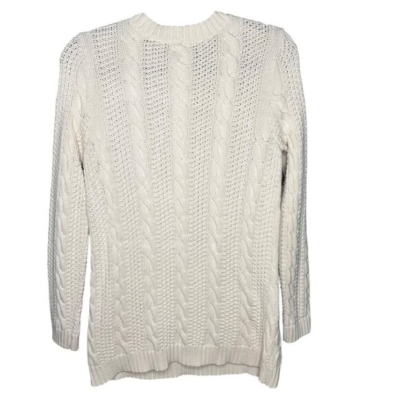 Jeanne Pierre Cable Knit Fisherman Sweater Ivory Front Pockets Preppy Size Small - Picture 5 of 9
